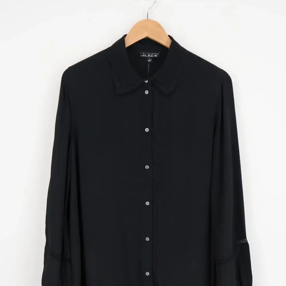 NWT J.Crew New Amelia Shirt-Dress In Crepe De Chine Pleated Black Size Large